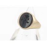 A 9ct gold lady's signet ring, with bloodstone seal with rose, ring size H, 5.7g