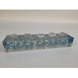 A Rene Lalique Les Fleurs d'Orsary stained blue and frosted clear glass Flacon Presentoir and