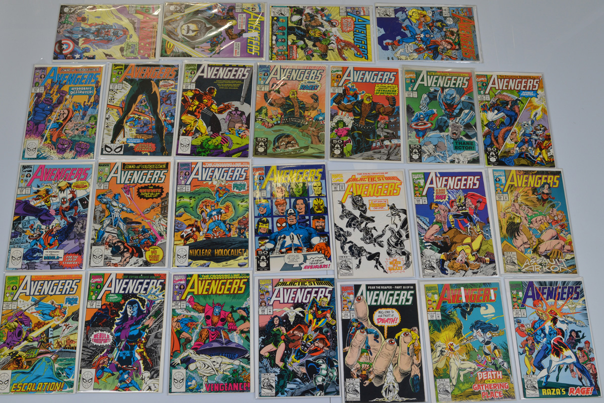 The Avengers Marvel, a near complete run from #270 (1986) to #361 (1993). Missing #296 #350 #352 #