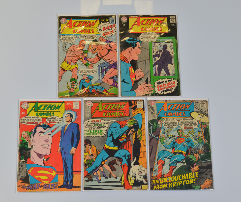 Action Comics (1967/68) DC, #353 #355 #362 #363 #364, all bagged and boarded. (4)