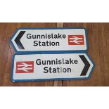 Two British Railway Station metal road signs, both for Gunnislake Station, 130cm long.