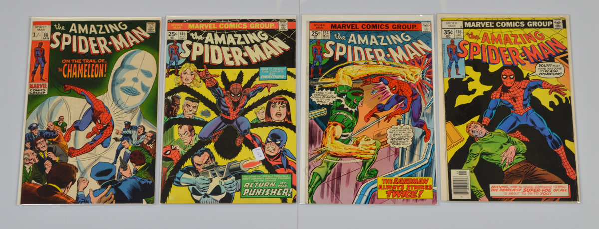 The Amazing Spider-Man (1970-1978) Marvel, #80 #135 #154 #176, all bagged and boarded (4)