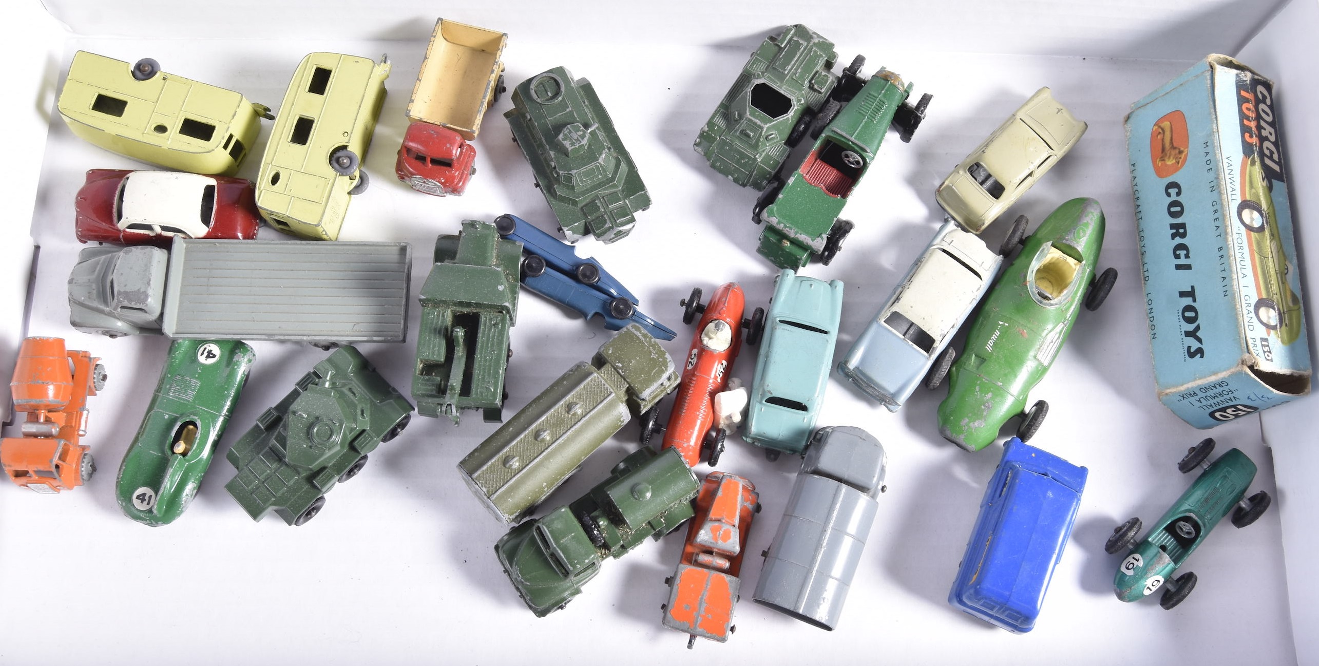 Post-war and Later Playworn Diecast Vehicles, various private, military, competition and