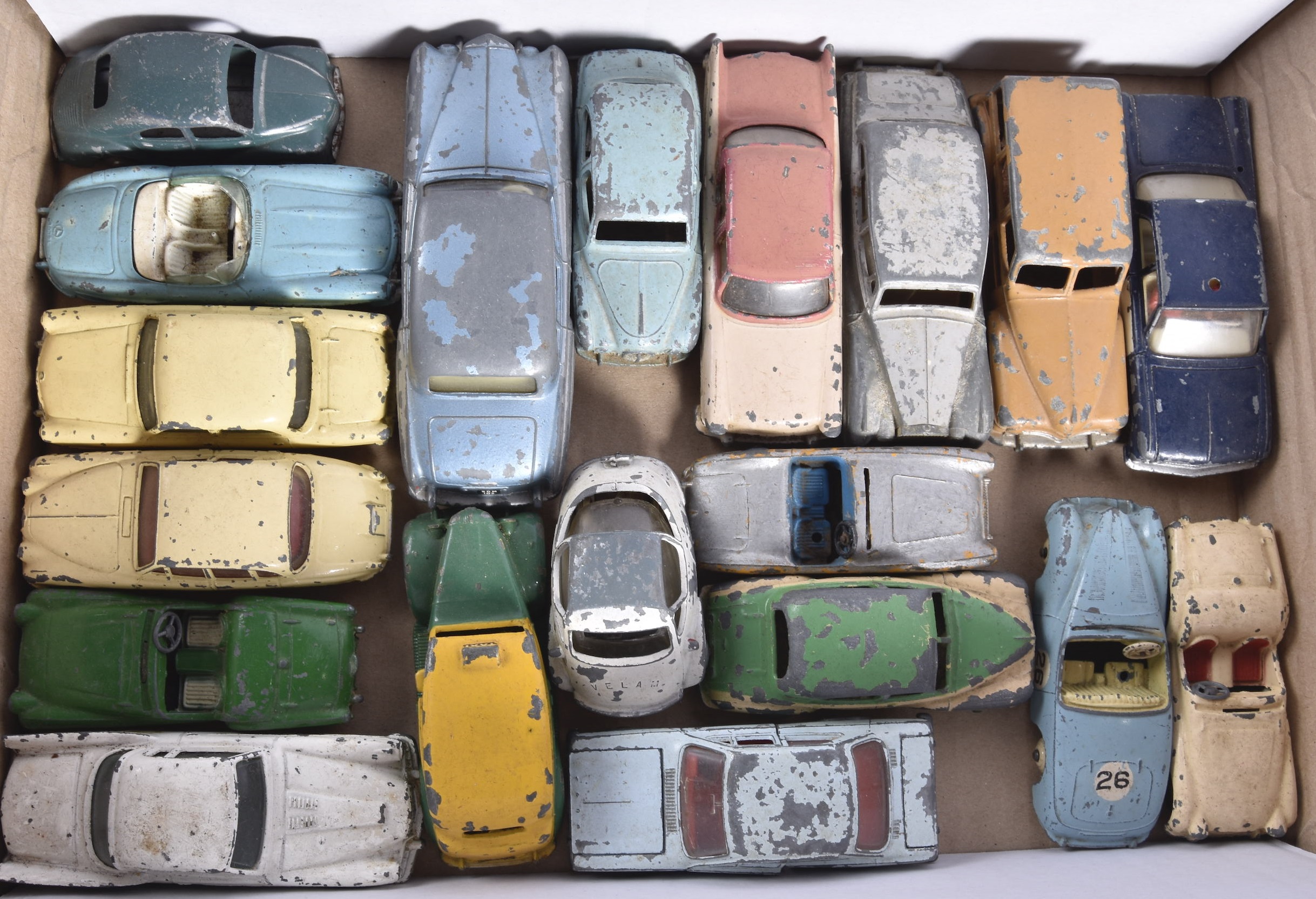 Post-war and Later Unboxed Playworn Diecast Cars, various vintage vehicles including examples by