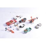 Unboxed or Playworn Corgi Diecast Models From TV and Film, includes Batcopter, Bat Boat (damaged),