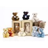 Nine Steiff Club gift teddy bears, 2002 and 2003, in original boxes; 1997 to 2001, 2004 and 2005;