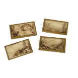 Four dolls' house miniature 19th century sepia watercolour landscapes, probably from a sketch