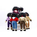 Six Merrythought Gollies, limited edition Minstrel Golly with white top hat and tag certificate --