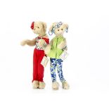 Two A Bear With a Heart artist teddy bears by Diana Gard (USA), red and green Bearushka with card