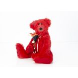 A Jo Greeno red artist teddy bear Hartley Valentine, designed for Second Roadshow with card tag,