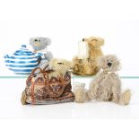 Three Cloth Ears small artist teddy bears, Earl Grey with teapot --4¾in. (12cm.) high; Snuffer