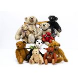 Ten Rare Bears by Jean Wolsteholme, all jointed including a panda, most with a card tag --16½in. (