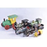 Assorted larger tinplate and Plastic Floor Trains, including a large plastic Tudor Rose 'kit-