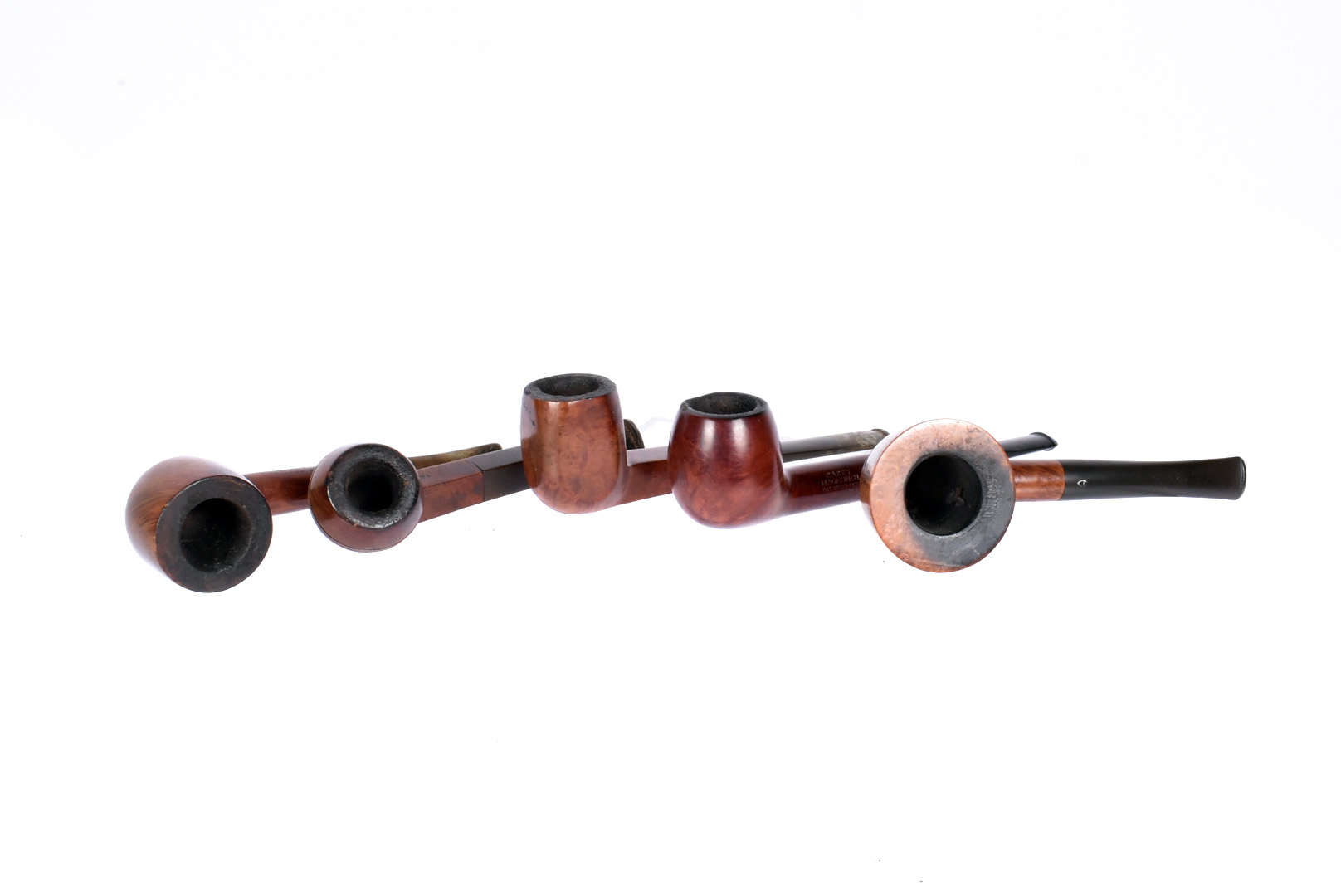 A group of five smooth Briar smoking pipes, to include a few sitters, from makers, Astleys, two