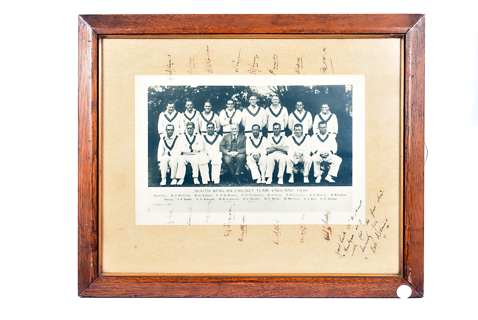 South Africa / Australia Cricket Teams, a f/g photograph of the 1935 South Africa Cricket team