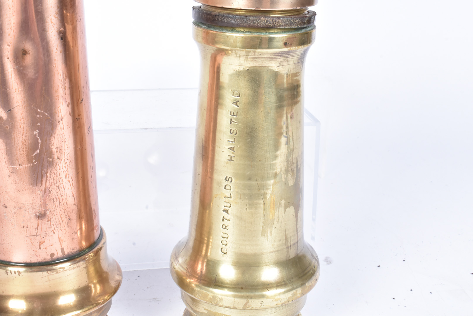 Two vintage fire hose nozzles, including a Courtaulds Halstead example Type A, British Standard Spec - Image 2 of 3