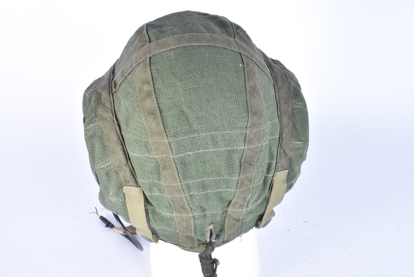 A British Lightweight/Summer flying helmet, in Khaki green, wired with earphones and microphone, - Image 5 of 8