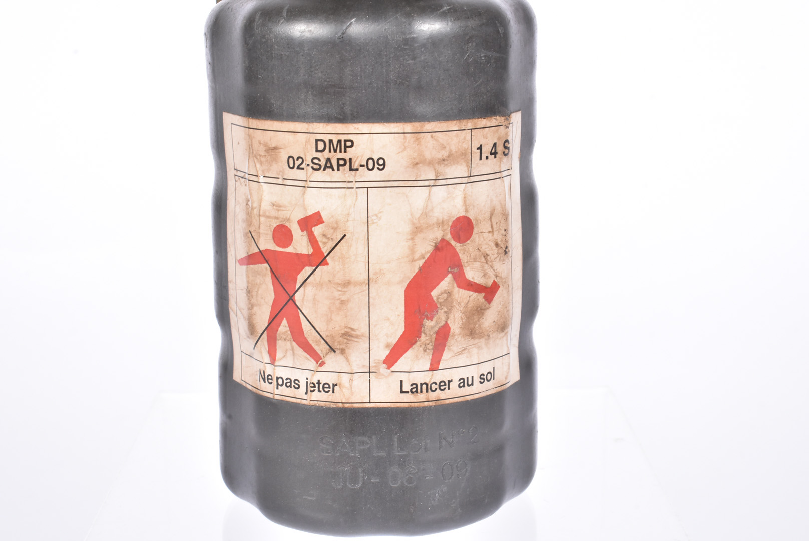 An inert French Anti-Riot grenade, marked SAPL Lot N JU-06-09 to the black rubber body, this holding - Image 2 of 4