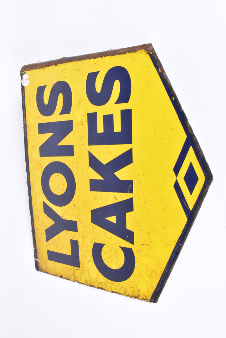 Original enamelled Lyon Cakes Advertising sign, a double-sided flanged example, with blue - Image 2 of 2