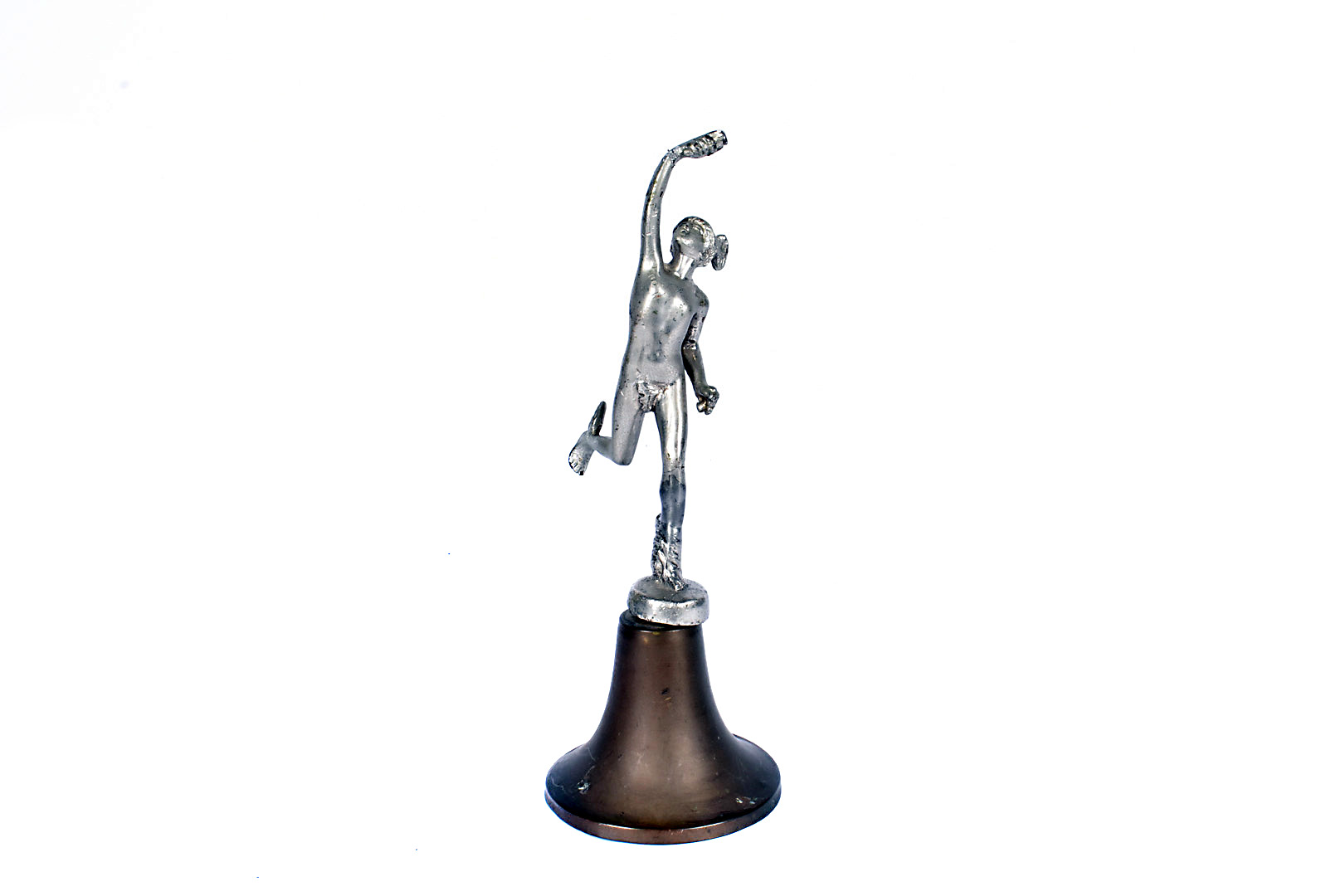 A 1920s Chromed car mascot in the form of Hermes the winged messenger of the Gods, holding the staff