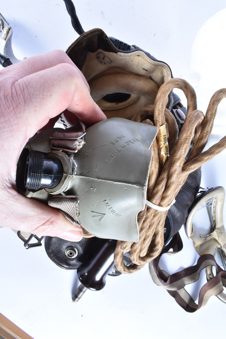 A Type C flying helmet, the brown leather helmet marked with broad arrow to the build in and wired - Image 9 of 10