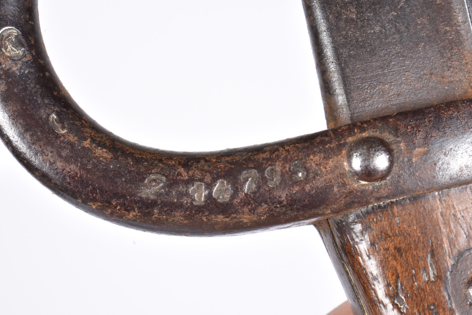 A group of three French Bayonets with scabbards, to include a Gras, serial 14795, scabbard serial - Image 3 of 7