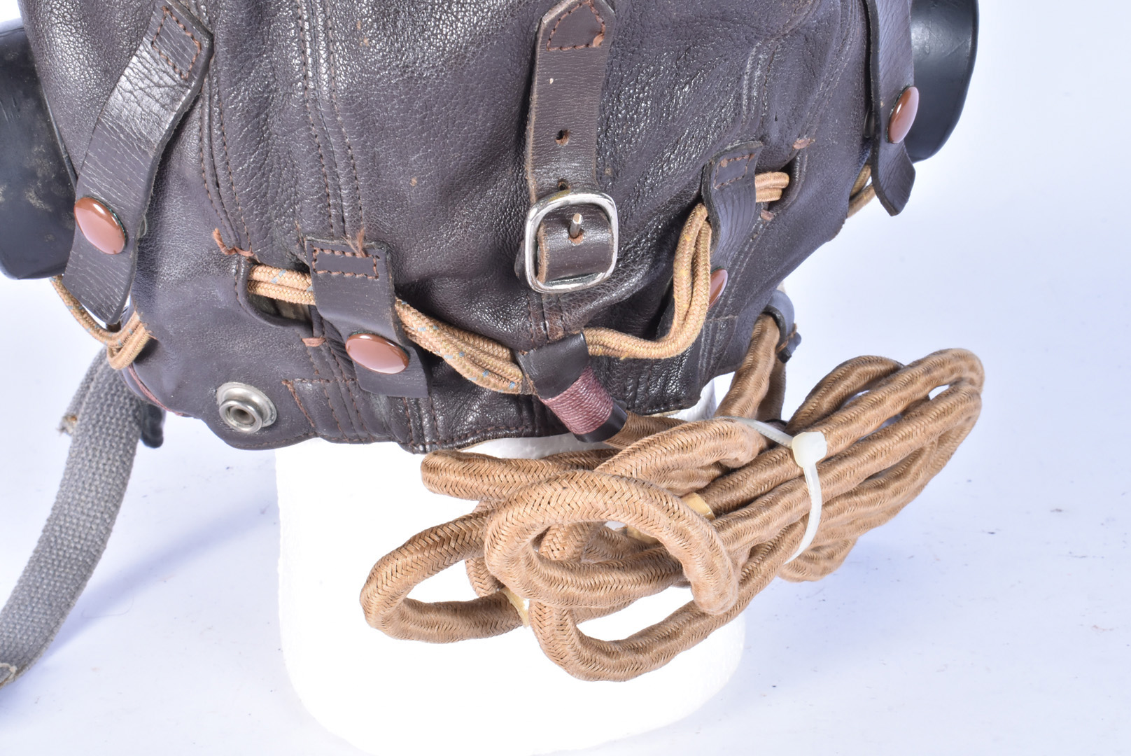 A Type C flying helmet, the brown leather helmet marked with broad arrow to the build in and wired - Image 2 of 10