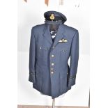 A Royal Air Force uniform, comprising 1960s jacket and trousers, cap in original box of issue,