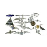 A group of 14 base white-metal Royal Air Force sweetheart brooches, various ages, winged and other