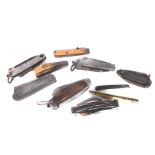 A Campaign knife set, together with a selection of other folding pocket knives, some with makers