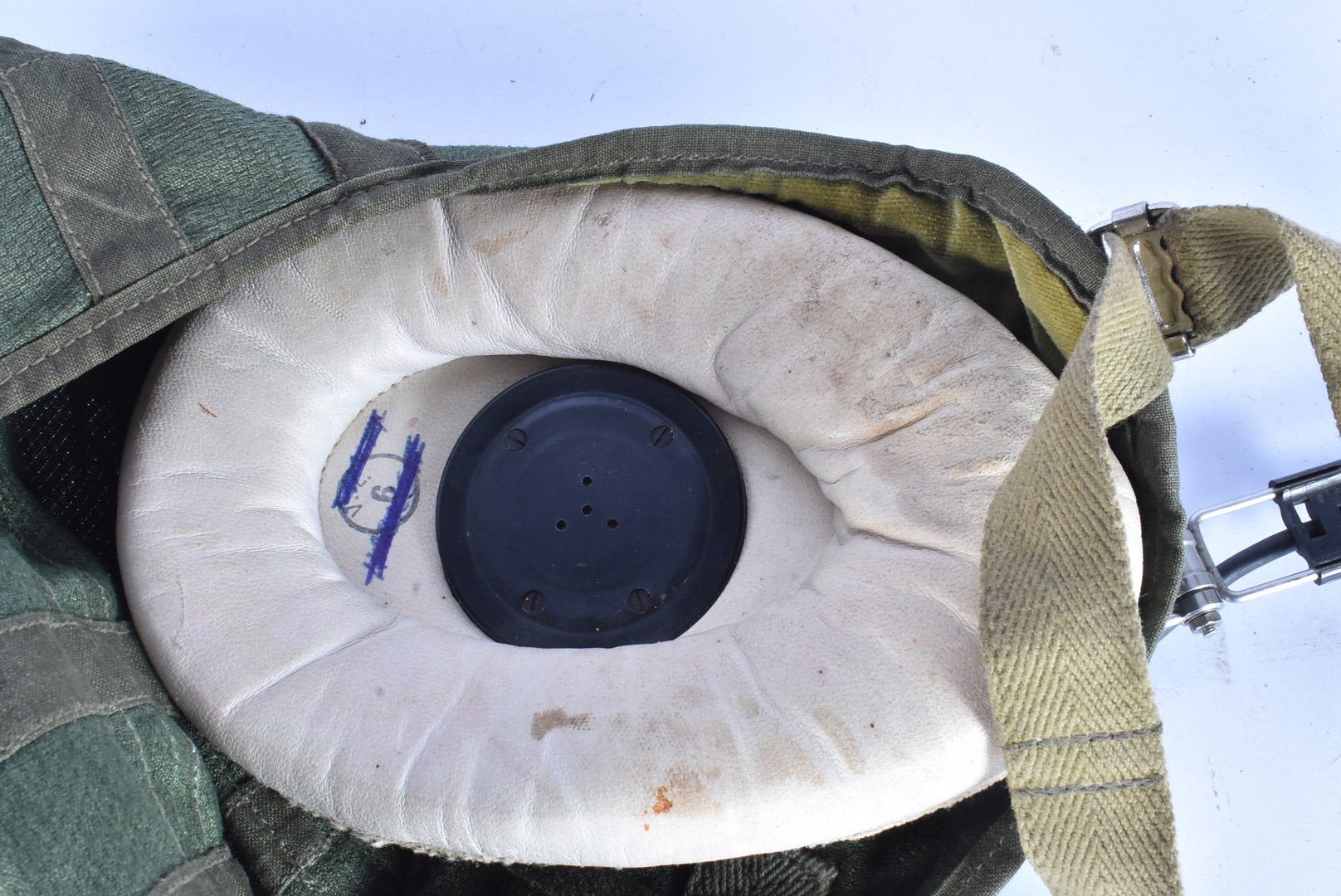 A British Lightweight/Summer flying helmet, in Khaki green, wired with earphones and microphone, - Image 7 of 8