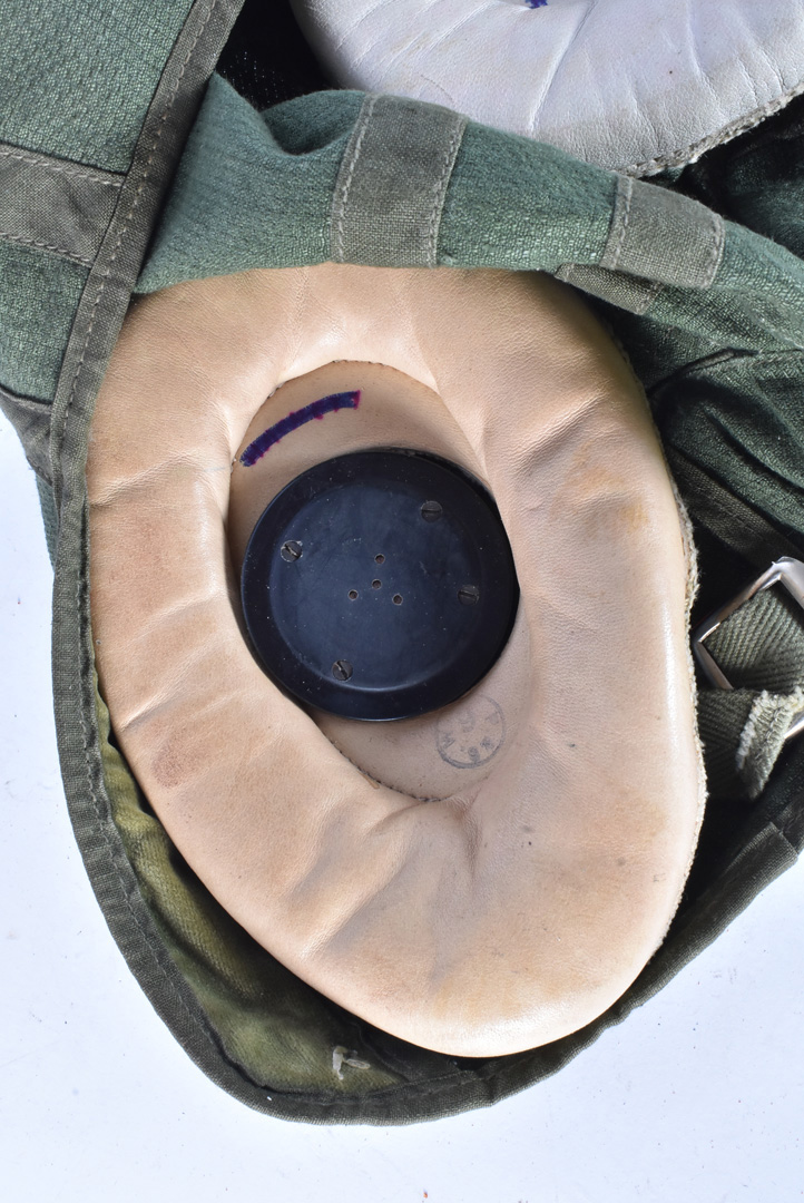 A British Lightweight/Summer flying helmet, in Khaki green, wired with earphones and microphone, - Image 6 of 8