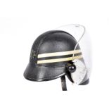 A Civil Aviation Authority J. Hendry leather fire helmet with visor, dated 1952, marked 154 JOL with