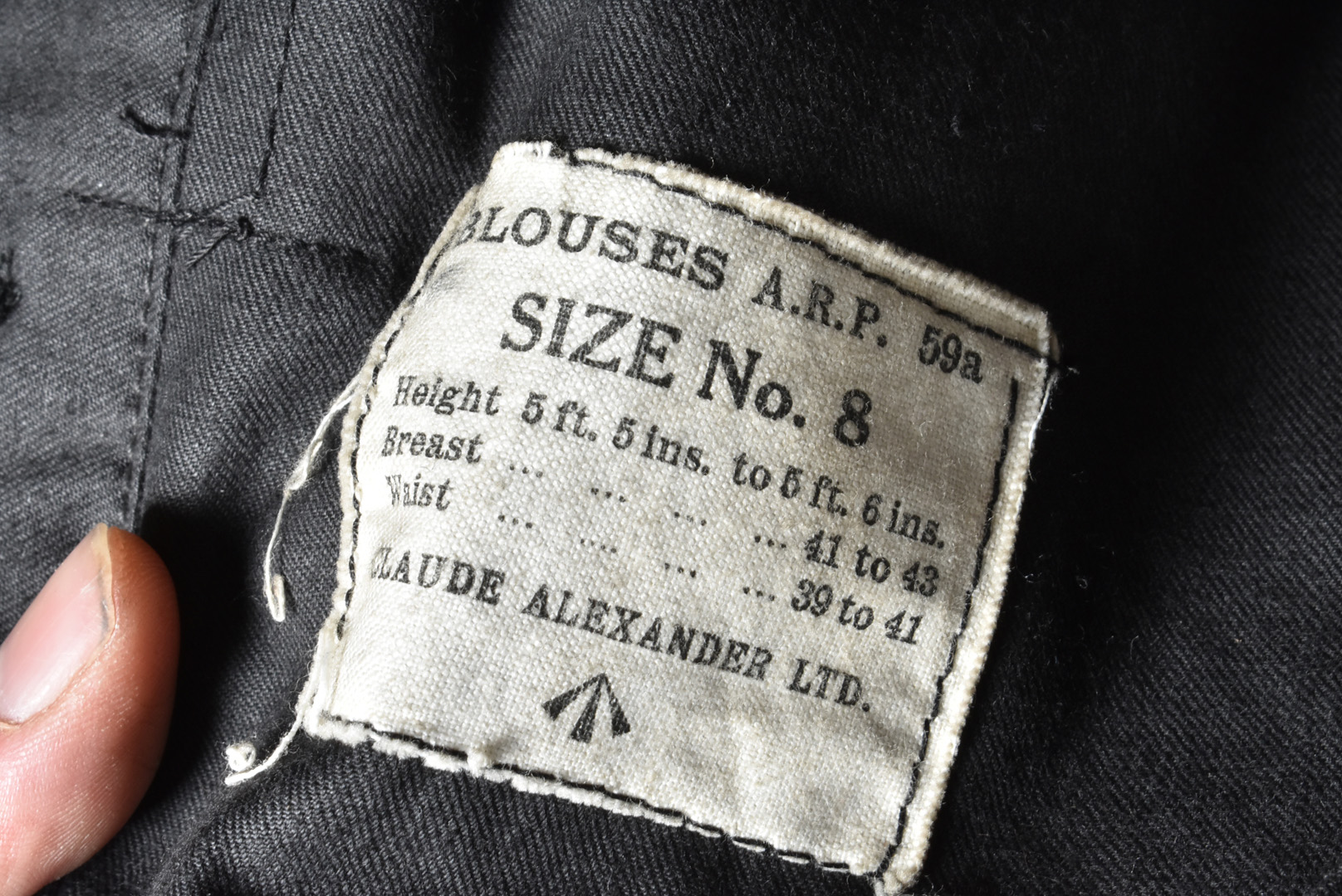 A WWII Civil Defence uniform, comprising of blouse/jacket ARP 59a by Claude Alexander Ltd, size no. - Image 7 of 7