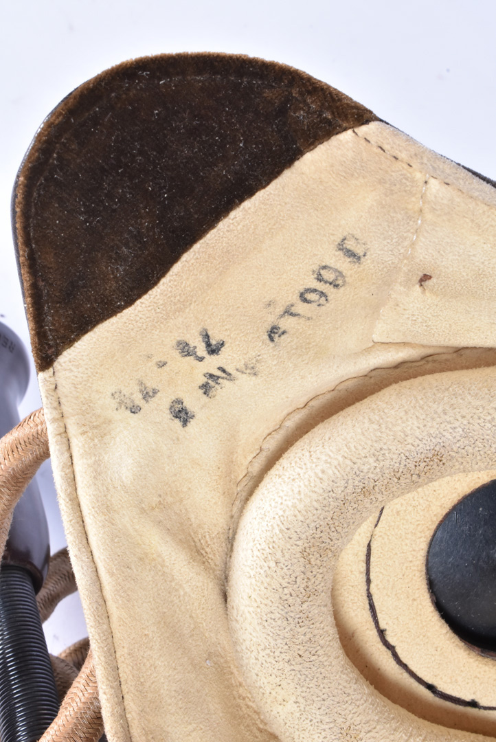 A Type C flying helmet, the brown leather helmet marked with broad arrow to the build in and wired - Image 4 of 10