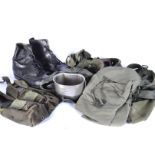An assortment of webbing and other items, including various pouches, a belt, nearly new pair of