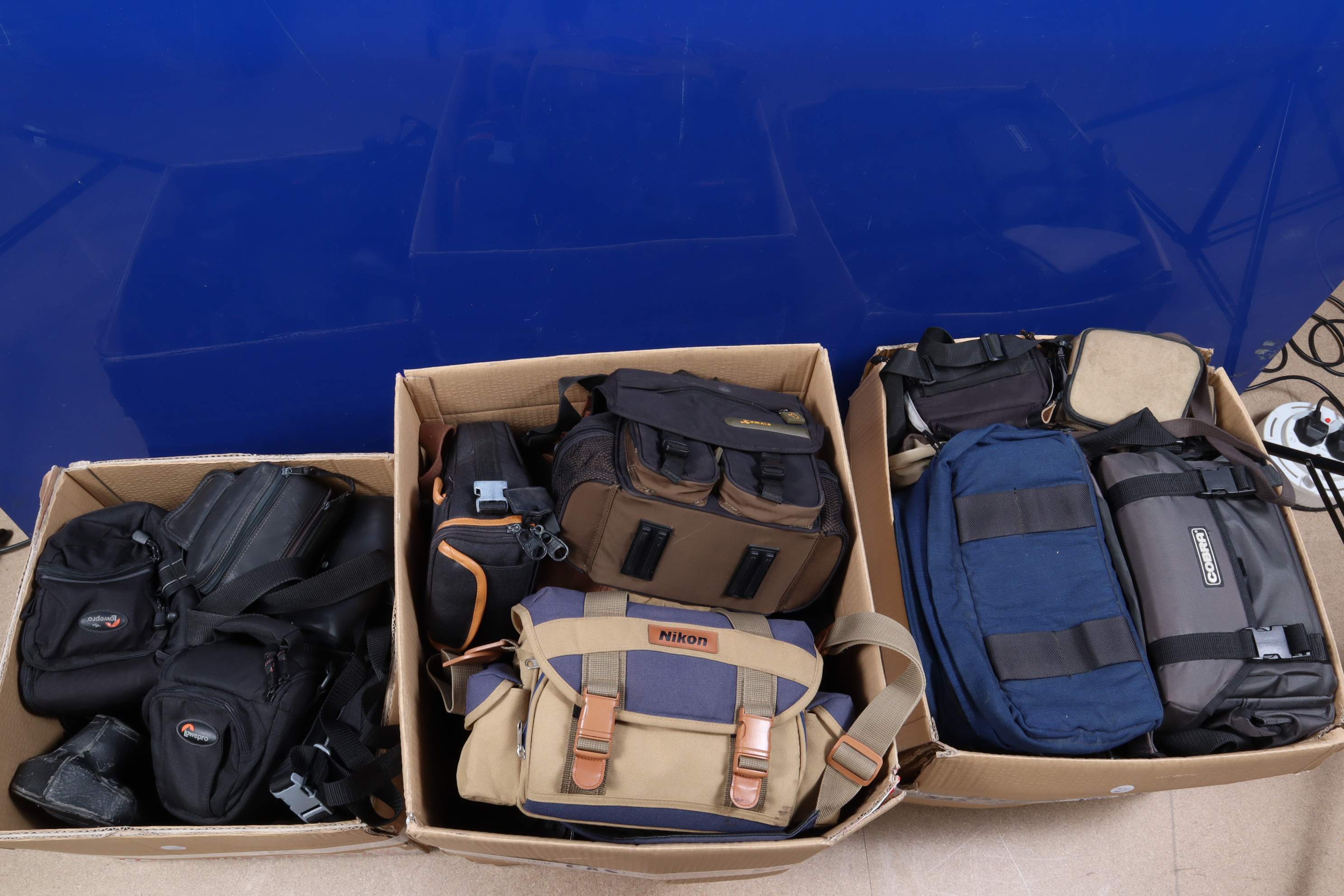 Three Boxes of Camera Bags, camera cases, outfit bags, lens cases, manufacterers include, Nikon,