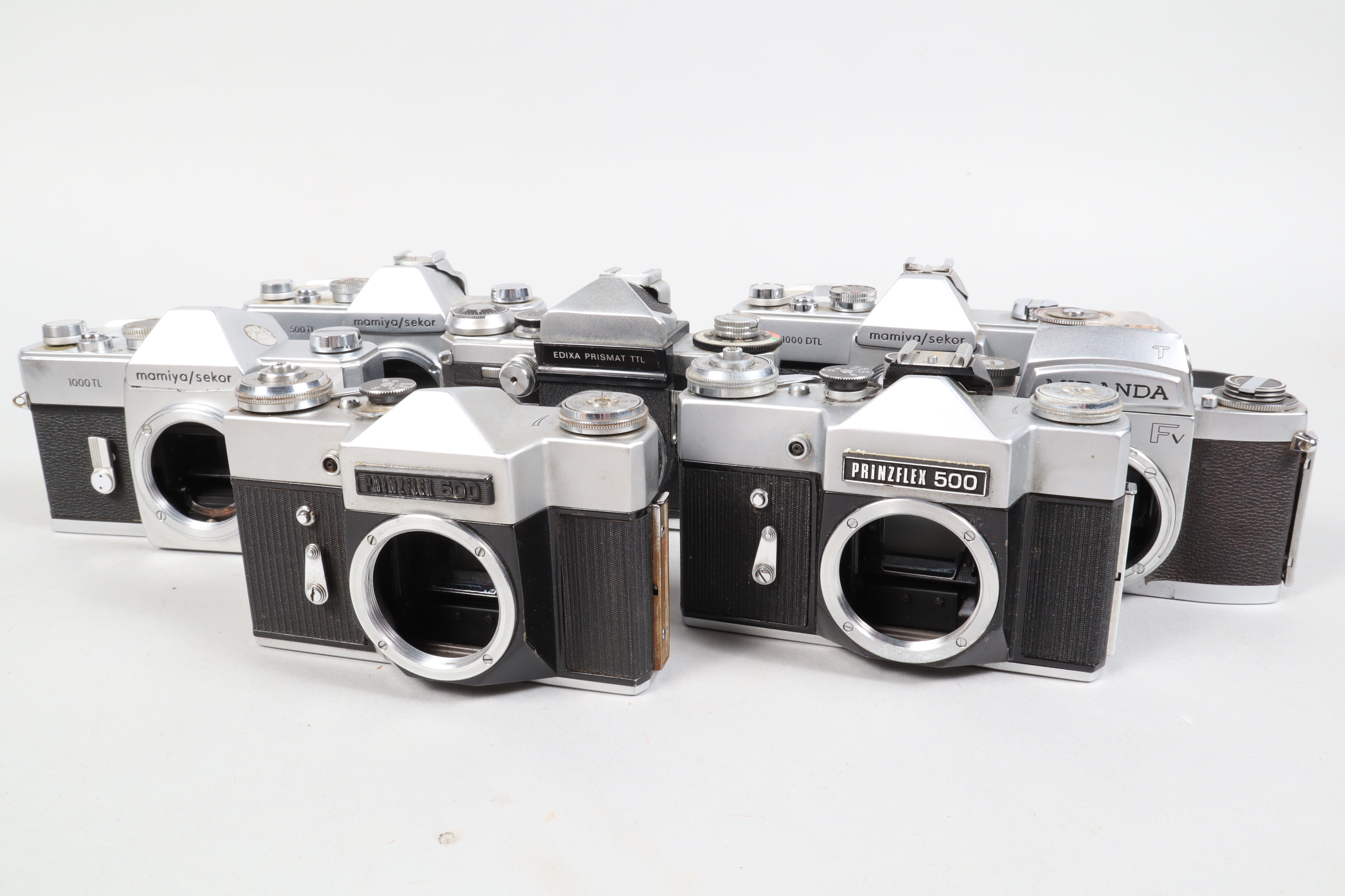 M42 Mount SLR Camera Bodies, an Edixa Prismat TTL, shutter fires, body F-G, a Mamiya/Sekor 500TL,