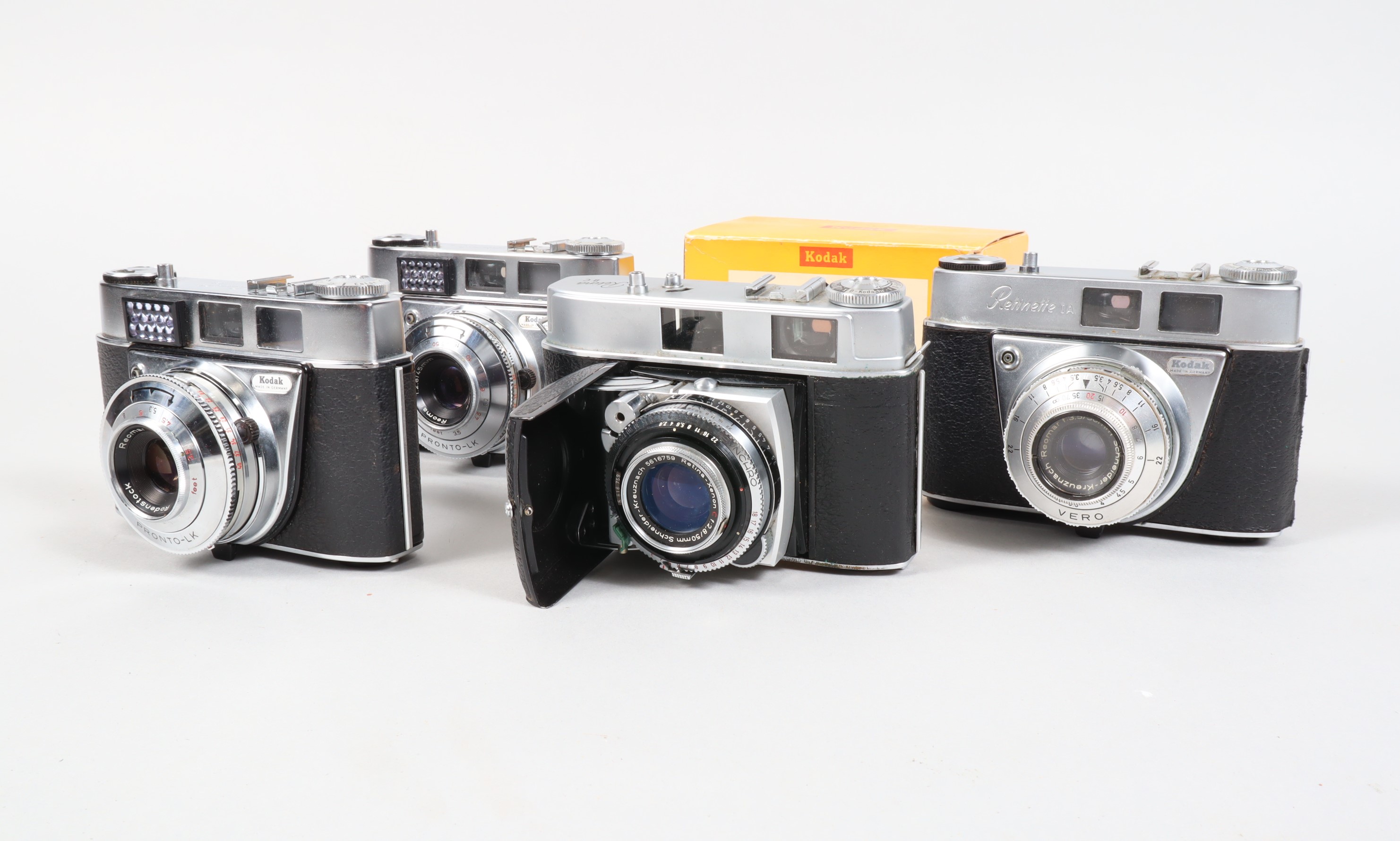 A Group of Kodak Cameras, a Kodak Retina IIc, shutter working, body G, with50mm f/2.8 Xenon lens,