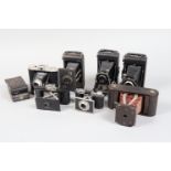 A Tray of Kodak Folding Cameras, including a Six 20 Jiffy Kodak, G, a Kodak Flash Bantam, G, a Jiffy