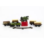 An Early Hornby O Gauge Clockwork 'M' Series Set and boxed No 501 Locomotive, with green fixed-key