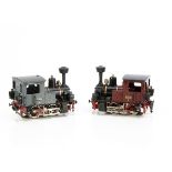 Two modified ETS 0 Gauge 2/3-rail (convertible) 0-4-0 steam Tank Locomotives, one overpainted in