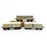 Hornby 0 Gauge pre-war LMS No 2 Freight Stock, grey/black cattle wagon and luggage van, both with