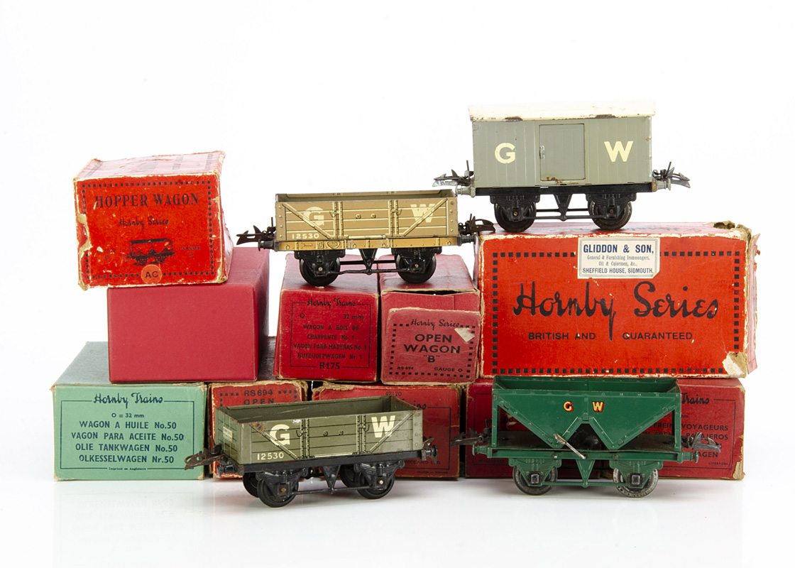 Hornby 0 Gauge GWR 4-wheel Freight Stock, mostly in modern or non-original boxes, including brake