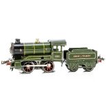 A converted Hornby 0 Gauge No 1 Locomotive and Tender, both in Great Western lined green, the loco