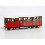 Kit/Scratchbuilt G Gauge Talyllyn bogie Railway Coach, in red and brown No 9, with plastic modern