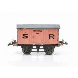 An uncommon Hornby 0 Gauge SR 'pink' Refrigerator Van, in salmon pink with dark brown lettering,