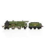 A repainted Hornby 0 Gauge No E320 4-4-2 Locomotive and Tender, in SR green as no 850 'Lord