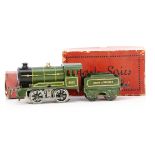 A converted Hornby 0 Gauge No O Locomotive and Tender, both in Great Western lined green, the