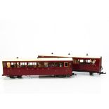 Two Kit/Scratchbuilt G Gauge North Wales Narrow Gauge Railways bogie Coaches, both in maroon, All